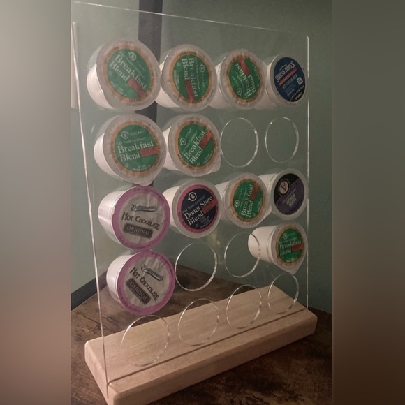Coffee Pod K-cup Organizer / Playdoh Storage Clear Stand Wood Base Color Wheat - Picture 3 of 4